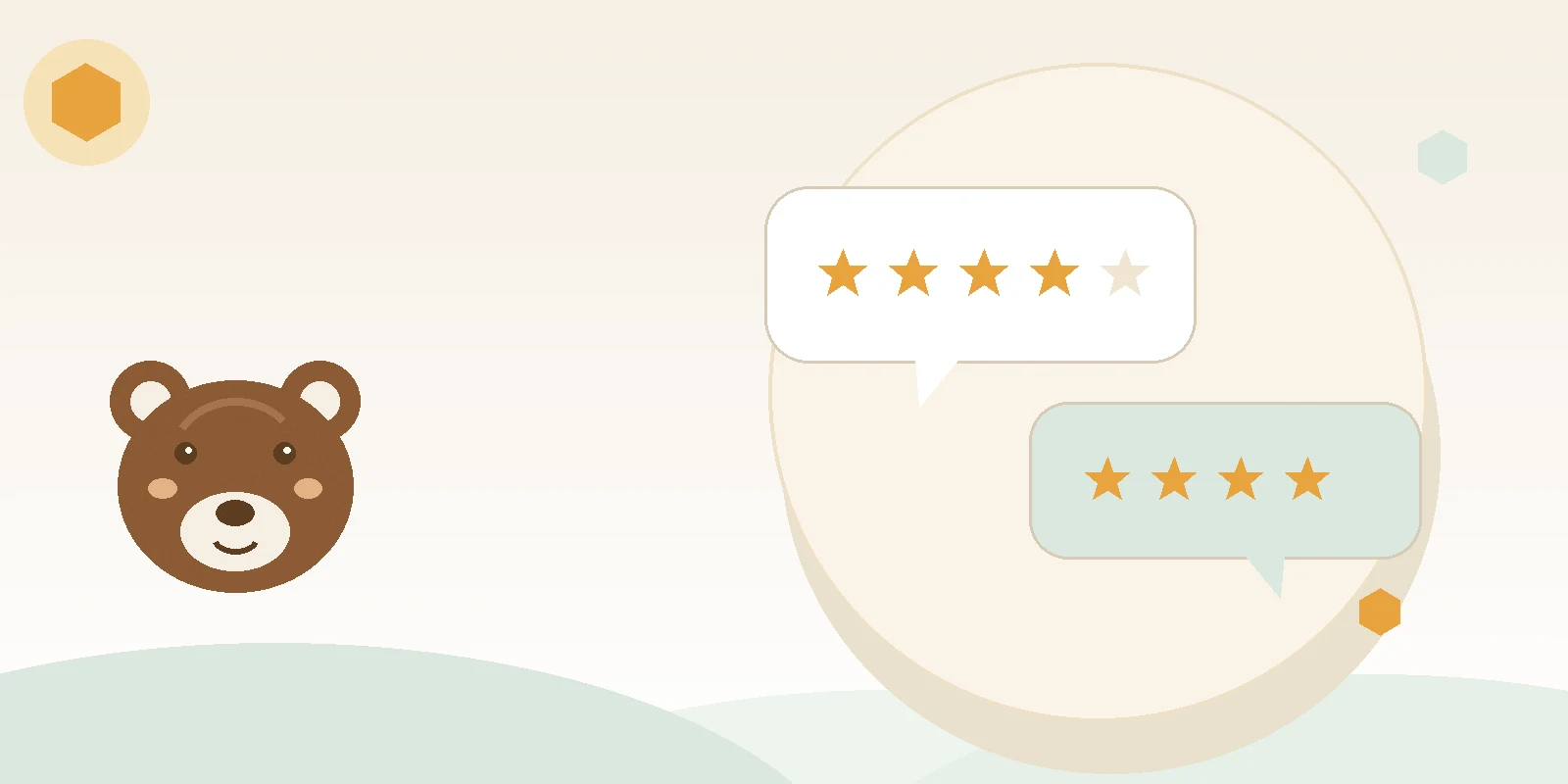 Speech bubbles with star ratings illustrating bear loans reviews from customers