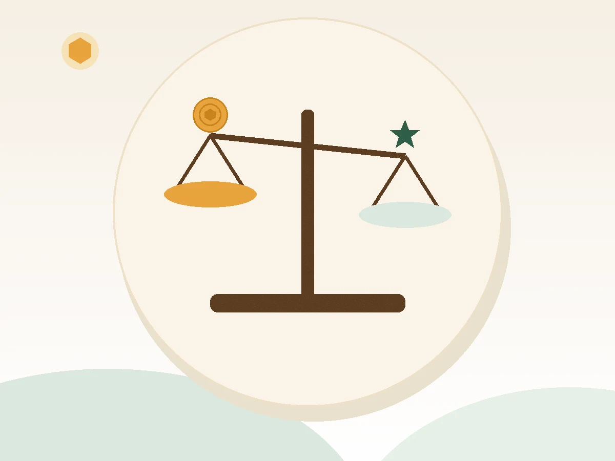 Balance scales illustration representing a cost comparison between two lending services