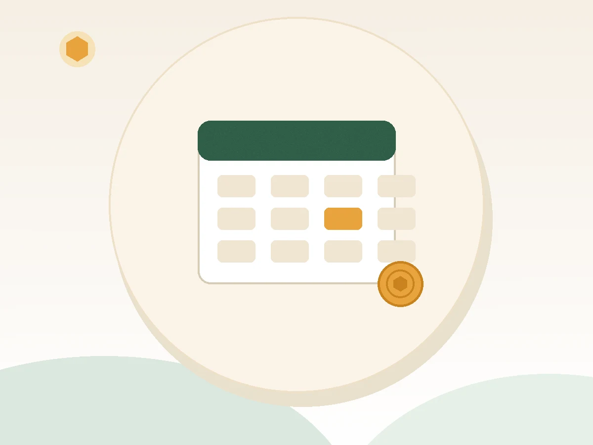Calendar with a highlighted payment date and coin showing a bear loan repayment schedule