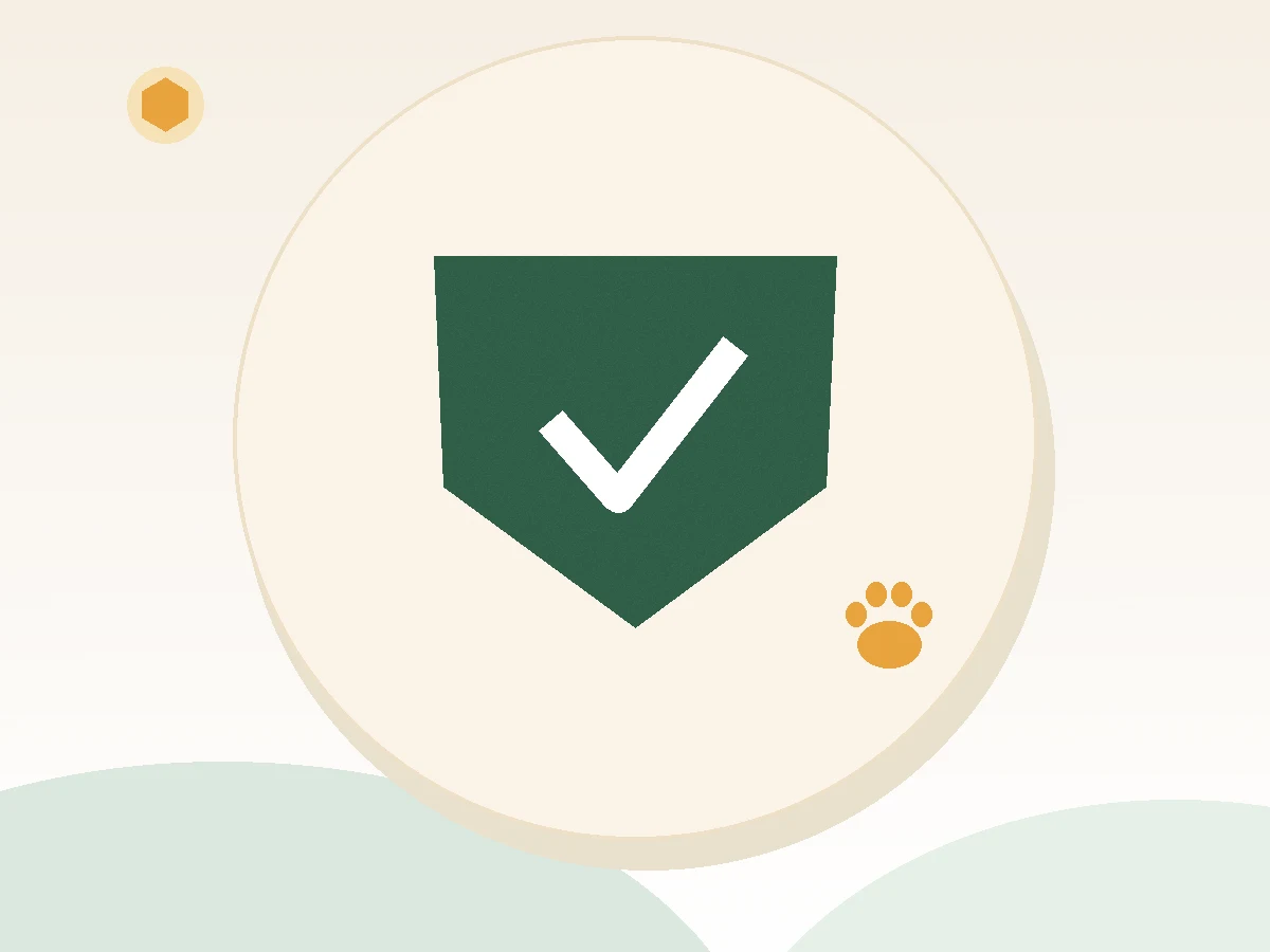 Green shield with checkmark and paw print symbolizing a safe pre-application borrowing checklist