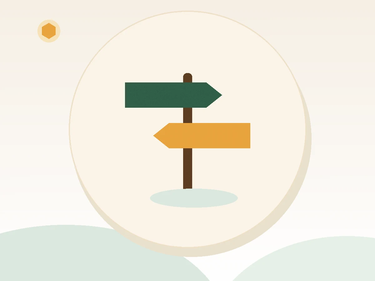 Wooden signpost pointing two directions representing storefront versus online lending